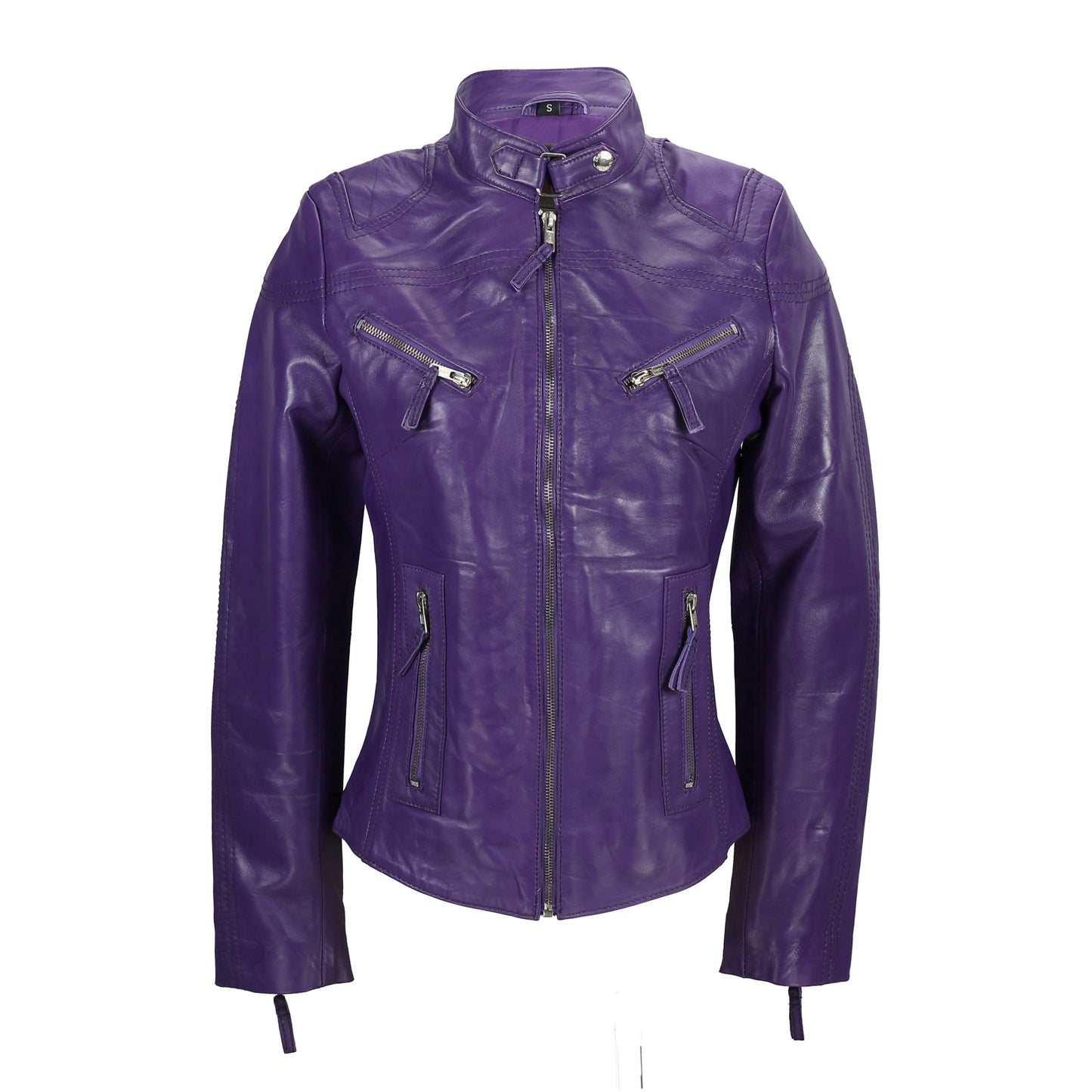 Ladies Women's Genuine Real Leather Vintage Slim Fit Biker Jacket Luxequir Vogue