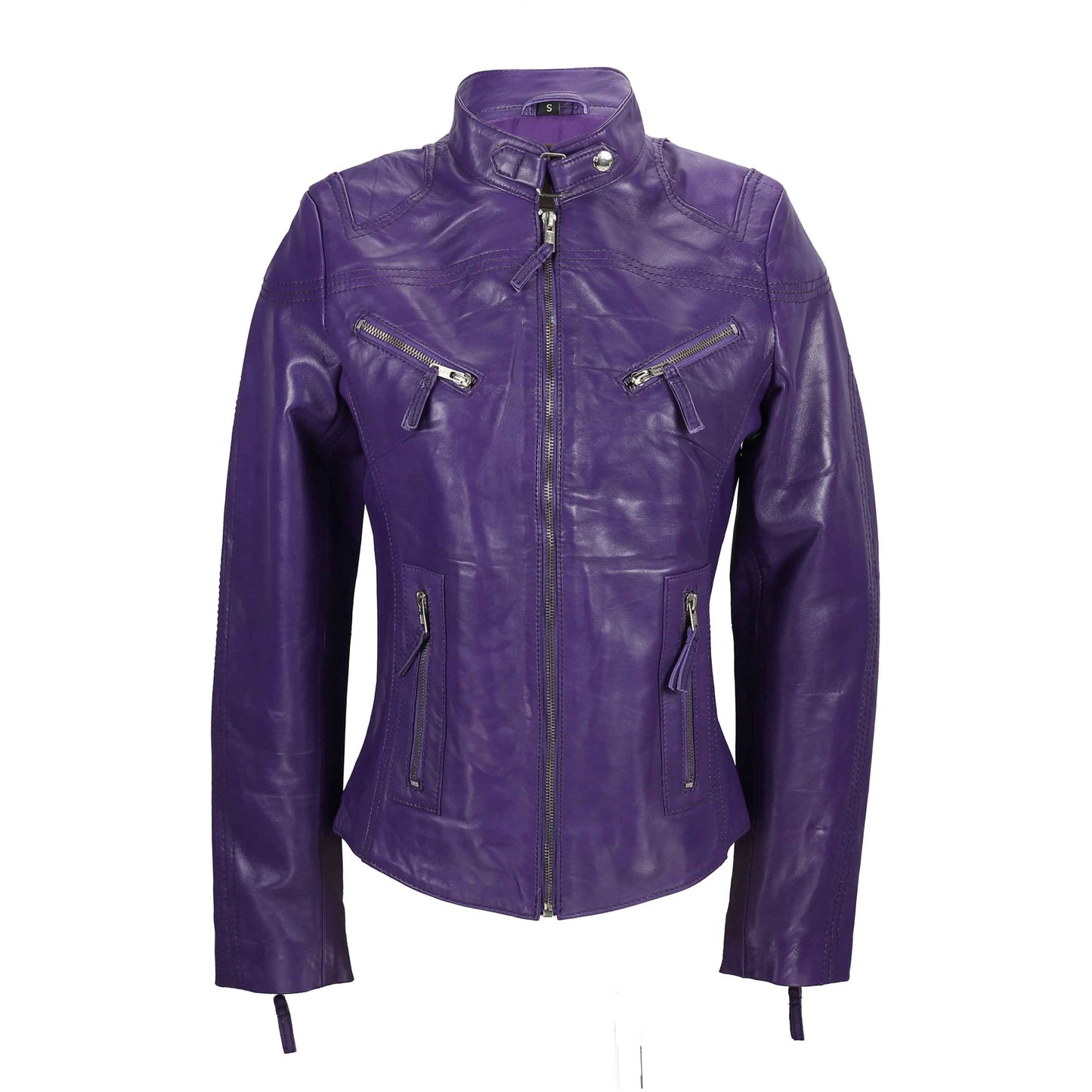 Ladies Women's Genuine Real Leather Vintage Slim Fit Biker Jacket