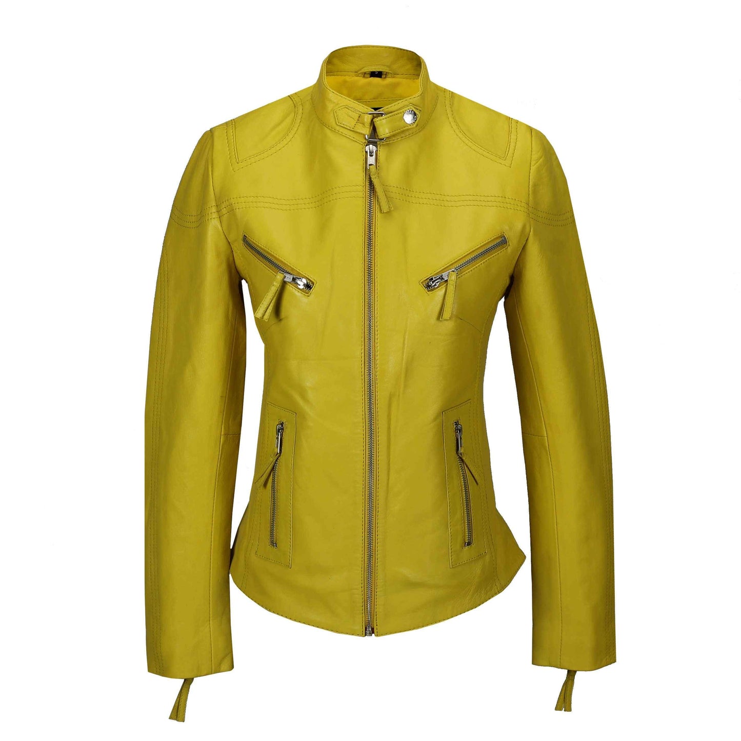 Ladies Women's Genuine Real Leather Vintage Slim Fit Biker Jacket