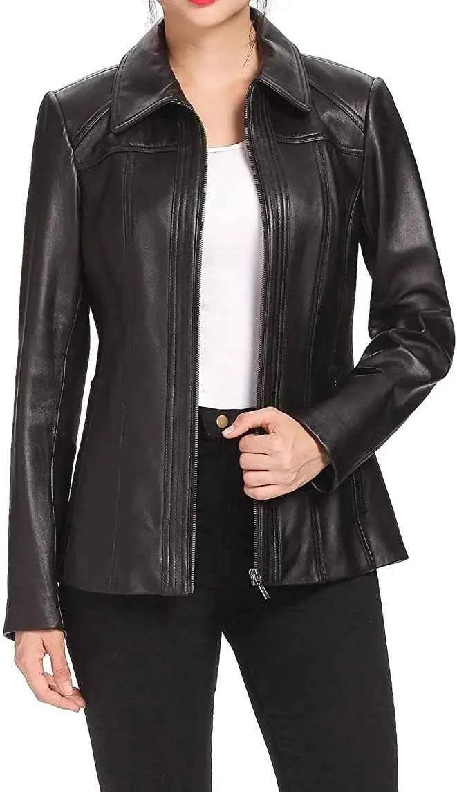 Linea Luxe – Women’s Longline Leather Jacket