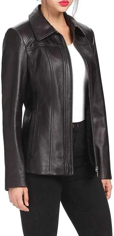 Linea Luxe – Women’s Longline Leather Jacket