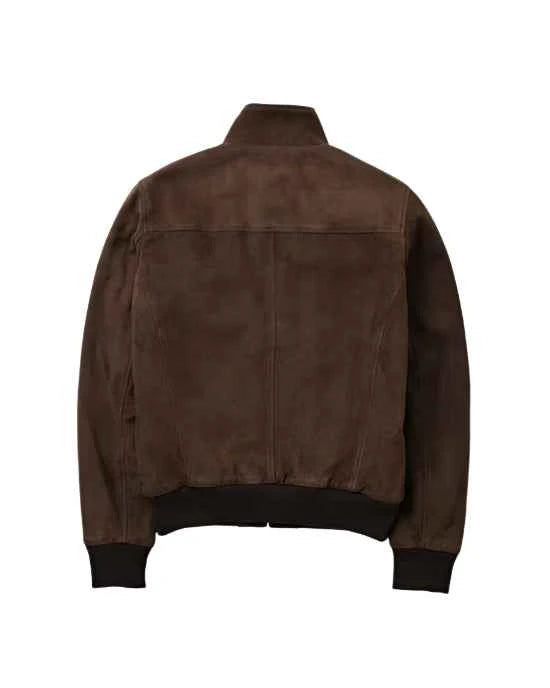 Luxequir “Valente Suede Moto-Bomber” Jacket – Rustic Walnut Brown