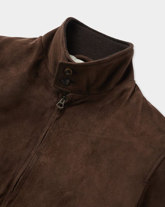 Luxequir “Valente Suede Moto-Bomber” Jacket – Rustic Walnut Brown Luxequir Vogue
