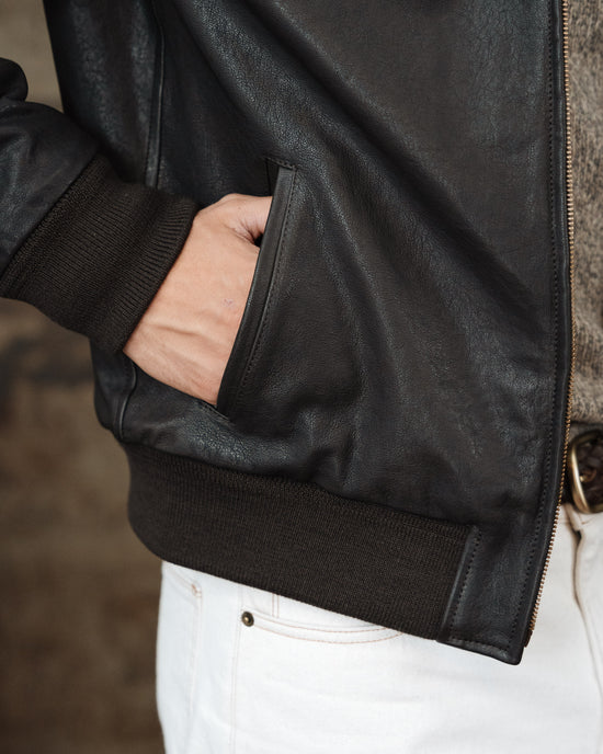 The Beaumont Luxequir Deep Earth Bomber in Signature Leather Luxequir Vogue