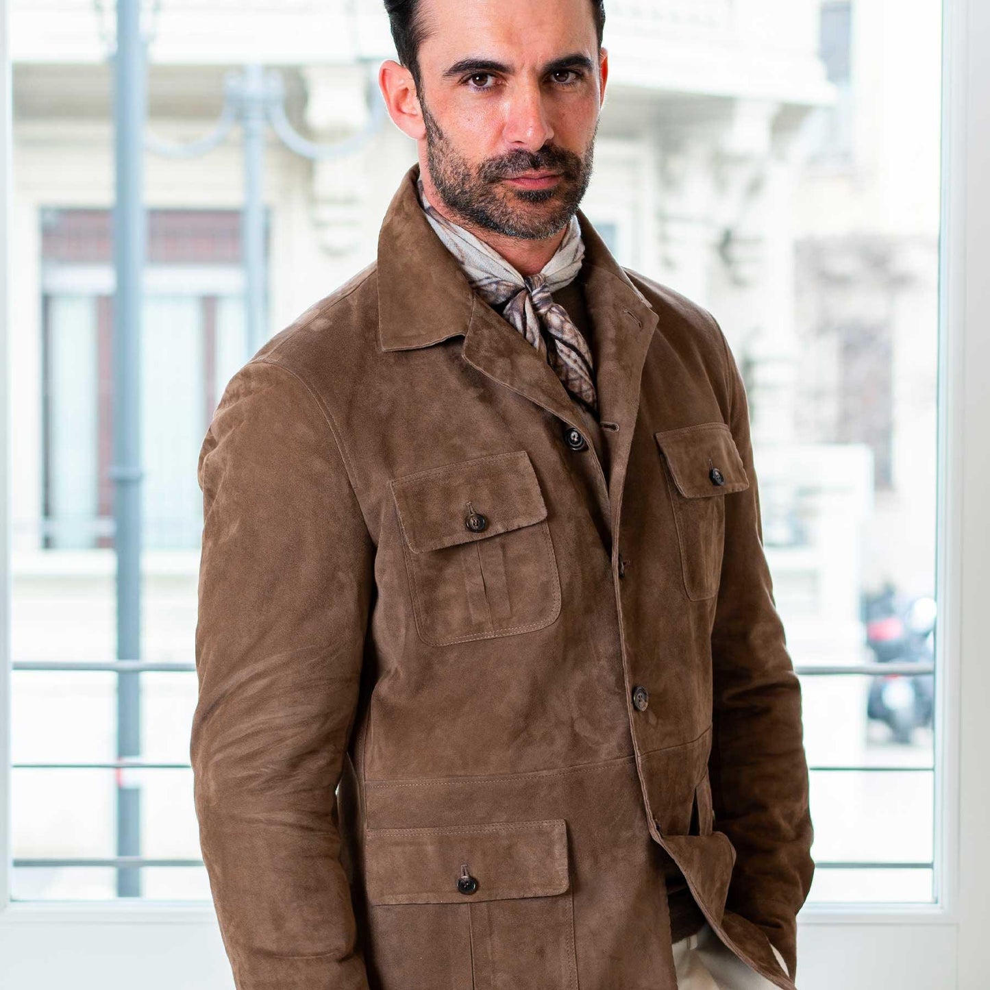 Arden Trail Safari Jacket – Earthtone Brown Suede Luxequir Vogue