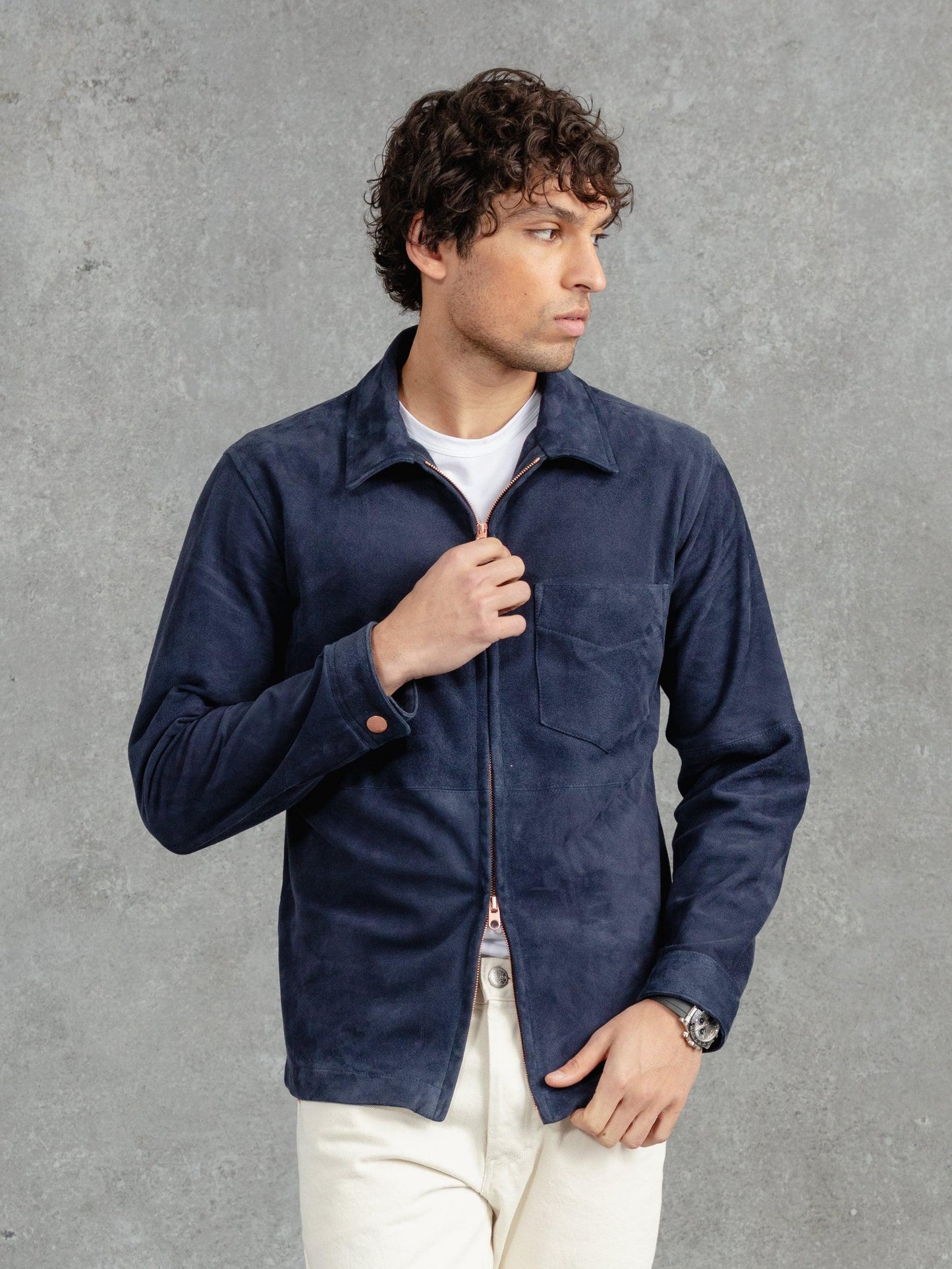 The Suede Panelled Overshirt – Luxequir Collection Navy Luxequir Vogue