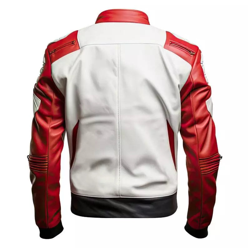 Redline Apex – Men’s Red & White Biker Leather Jacket Luxequir Vogue