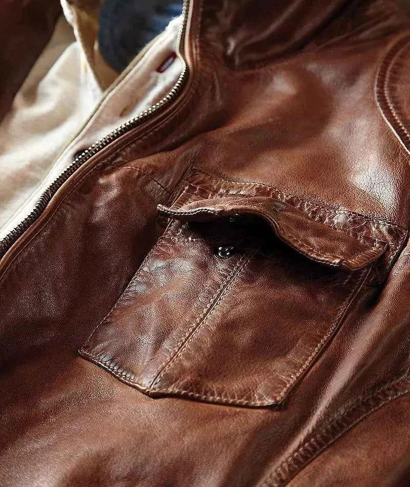Vintage Torque – Men’s Distressed Brown Leather Biker Jacket