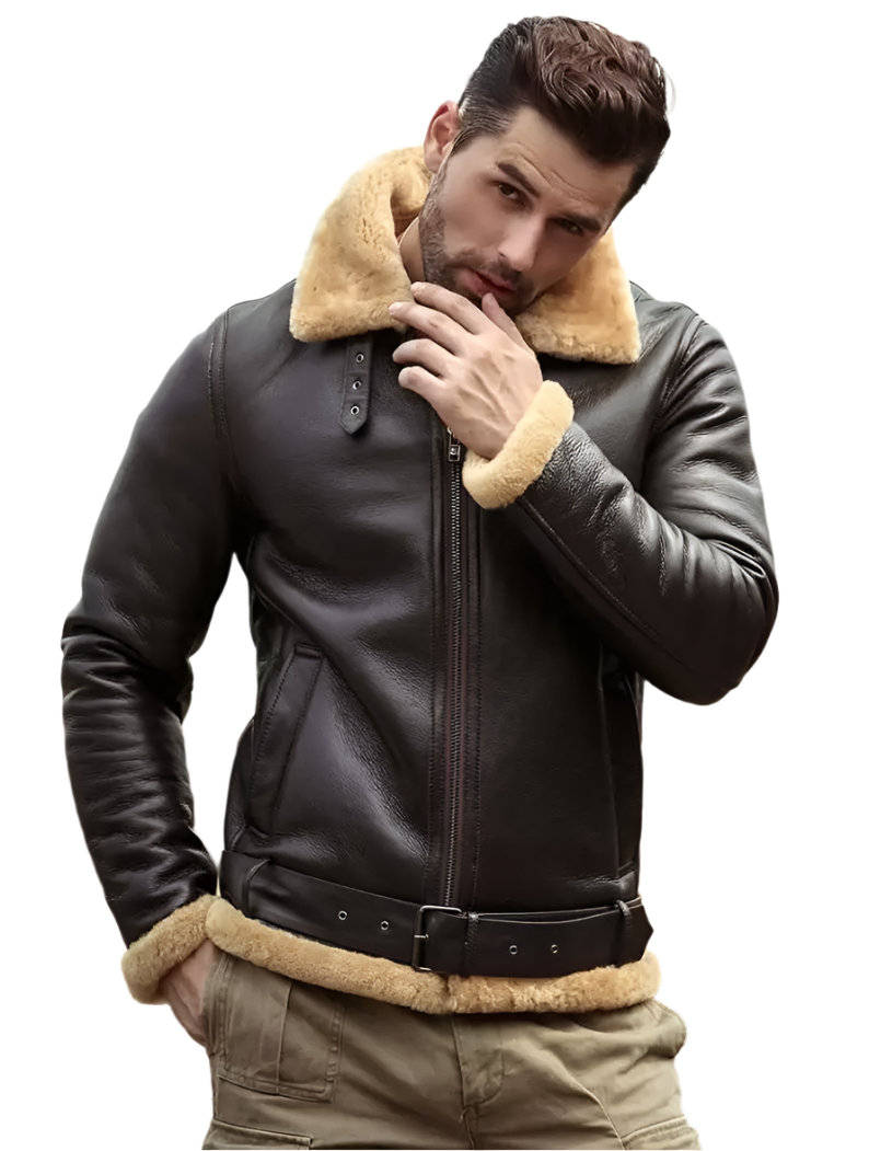 Men’s B3 RAF Bomber Brown Aviator Shearling Real Leather Jacket Luxequir Vogue