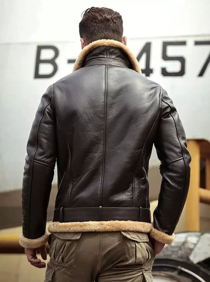 Men’s B3 RAF Bomber Brown Aviator Shearling Real Leather Jacket Luxequir Vogue