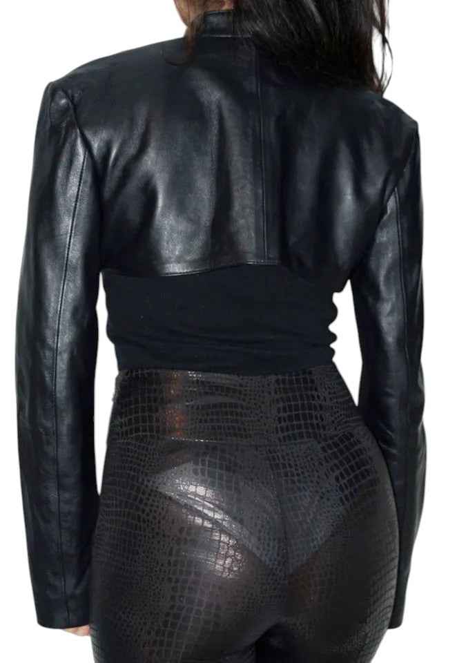 Midnight Shard – Women’s Cropped Leather Shrug Jacket