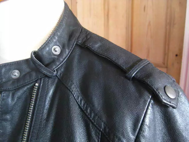 Luxequir Leather Biker Jacket with Asymmetric Zip and Buckles - Black Soft Real Leather Luxequir Vogue