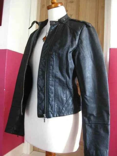Luxequir-Leather Jacket biker racer buckles asymmetric zip Black soft real