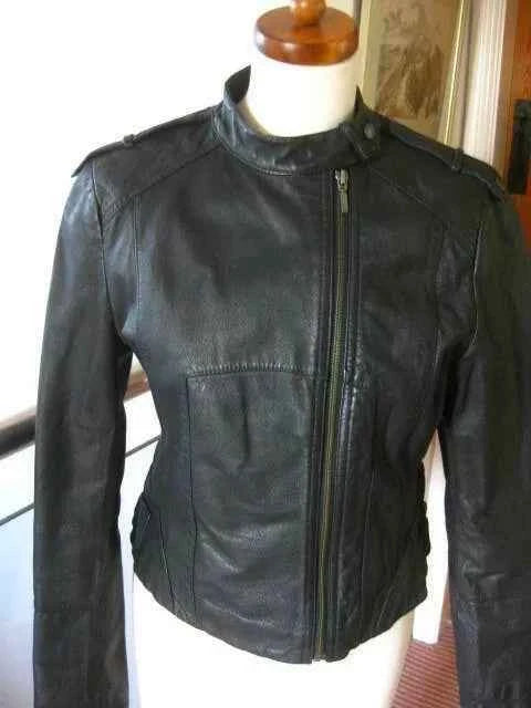 Luxequir-Leather Jacket biker racer buckles asymmetric zip Black soft real