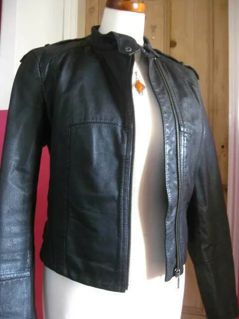 Luxequir-Leather Jacket biker racer buckles asymmetric zip Black soft real Luxequir Vogue