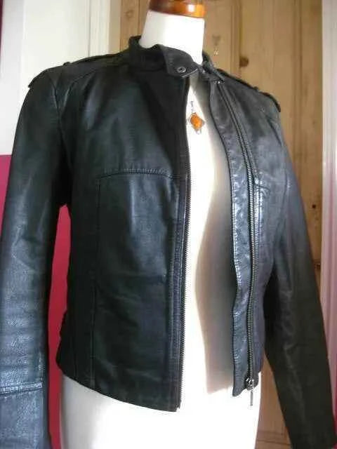 Luxequir-Leather Jacket biker racer buckles asymmetric zip Black soft real
