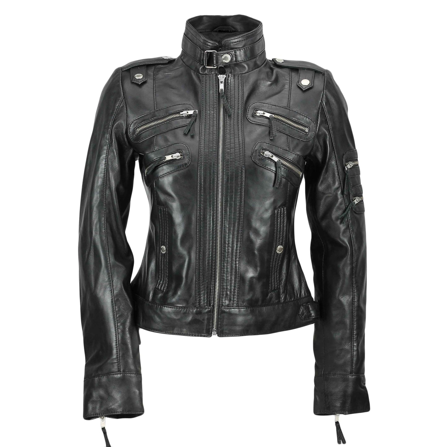 Ladies Women's Real Leather Slim Fit Soft Zip Biker Style Jacket