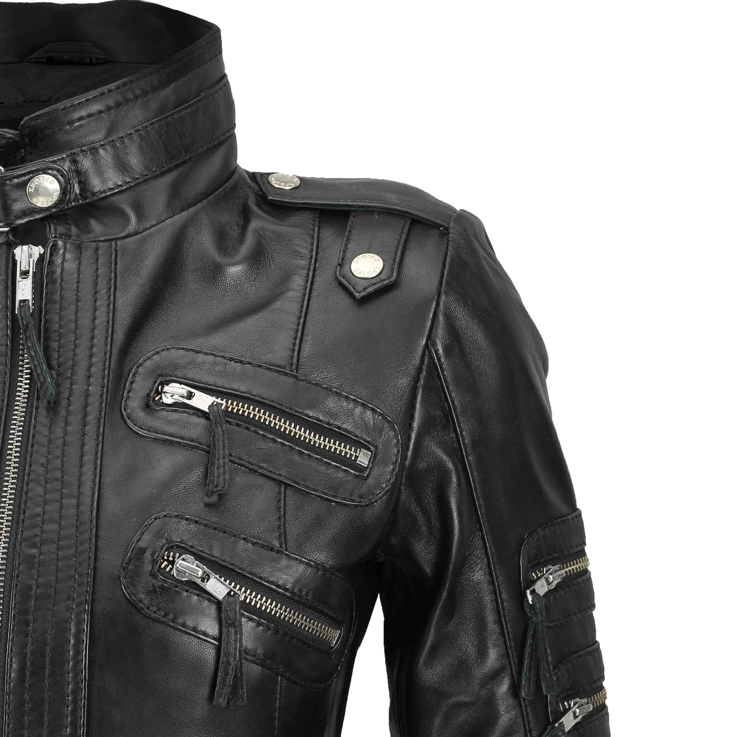 Ladies Women's Real Leather Slim Fit Soft Zip Biker Style Jacket