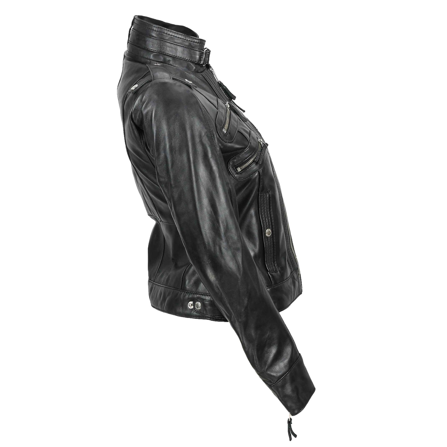 Ladies Women's Real Leather Slim Fit Soft Zip Biker Style Jacket