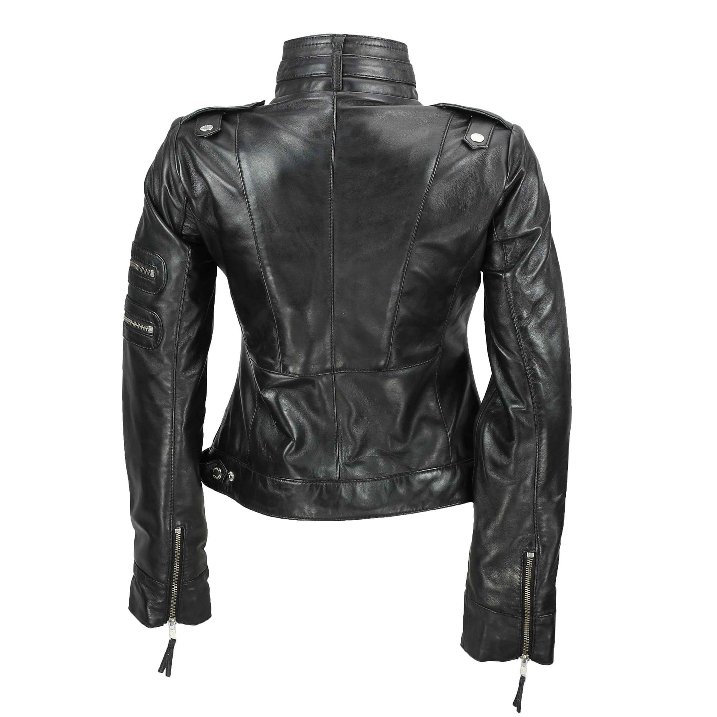 Ladies Women's Real Leather Slim Fit Soft Zip Biker Style Jacket