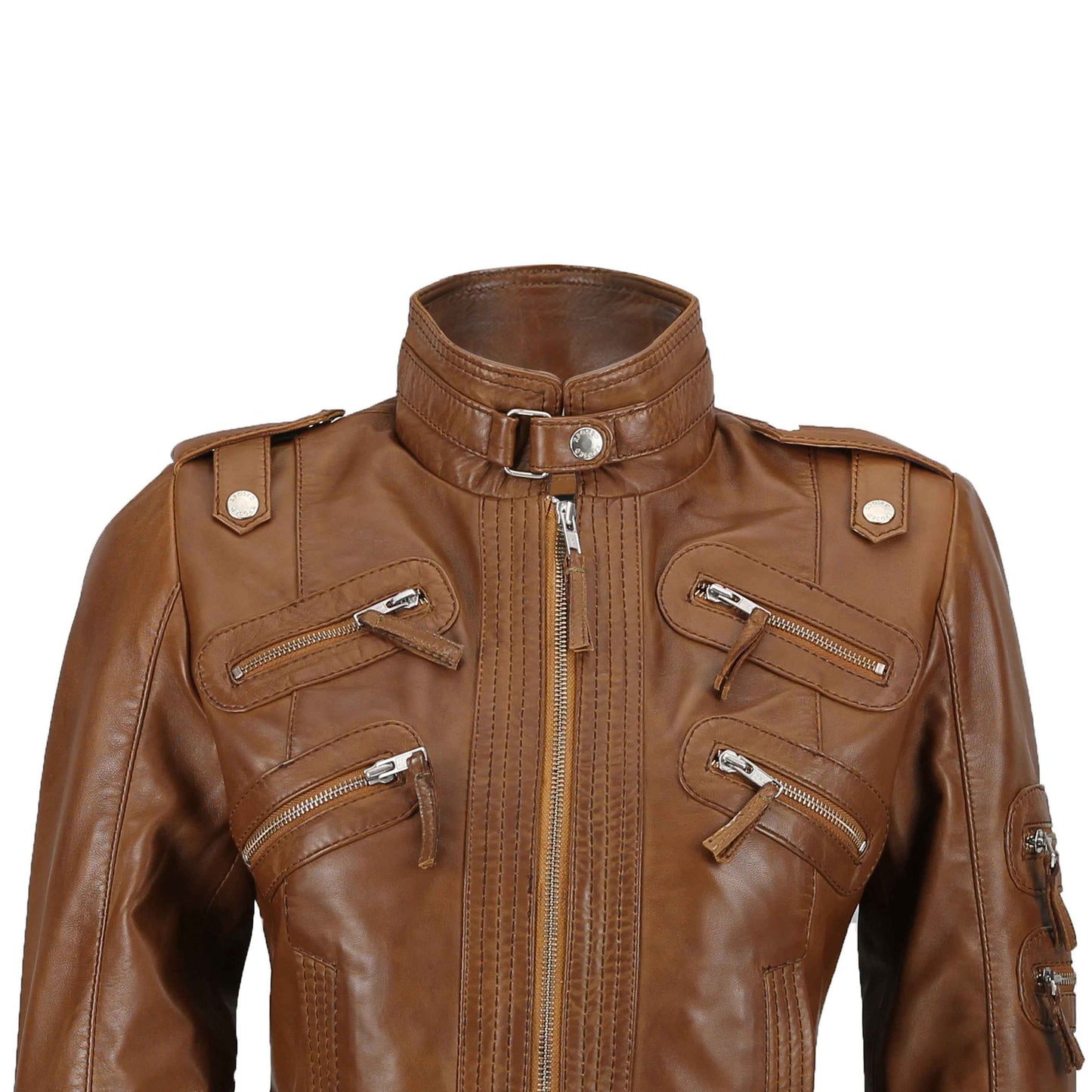 Ladies Women's Real Leather Slim Fit Soft Zip Biker Style Jacket