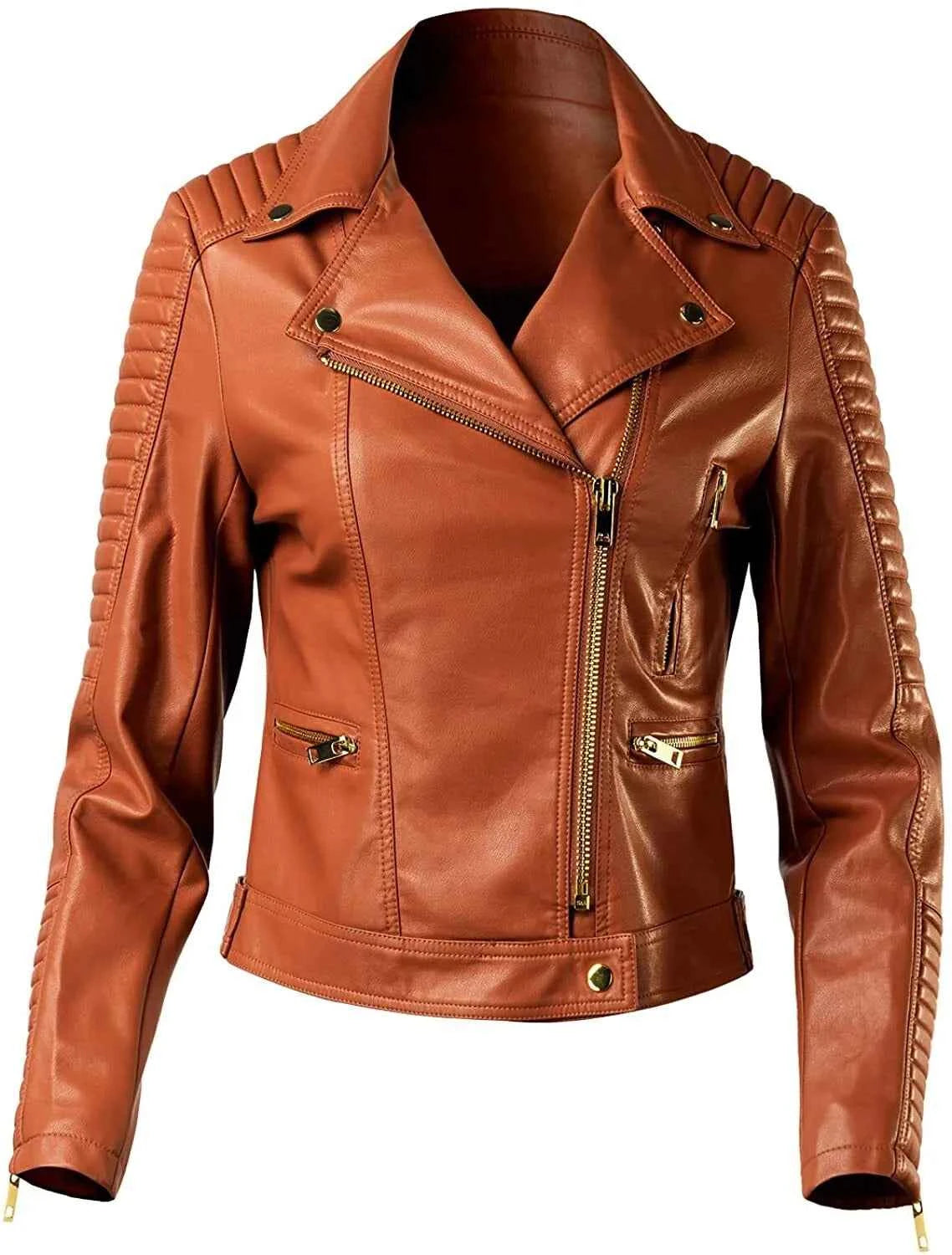 Women Genuine Lambskin Real Leather Jacket Ladies Slim Fit Biker Coat