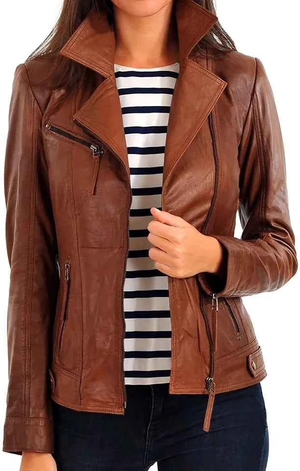 Women's Genuine Lambskin Leather Jacket Biker Stylish Motorcycle Soft Jacket