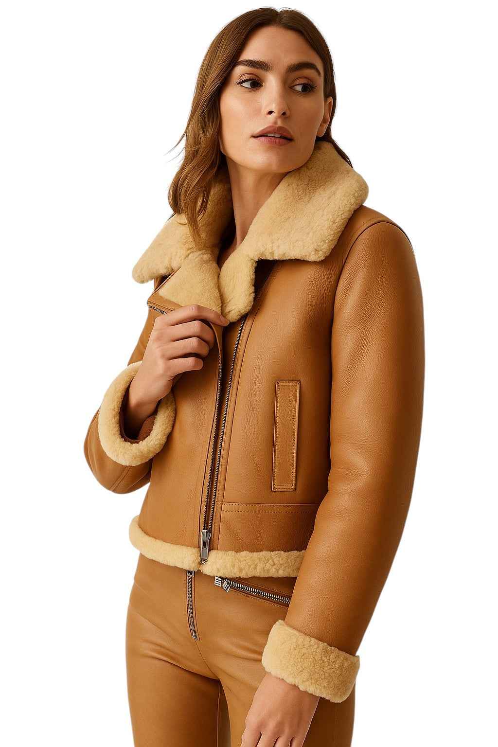 Noir Haven – Women's Shearling-Lined Cropped Aviator Jacket