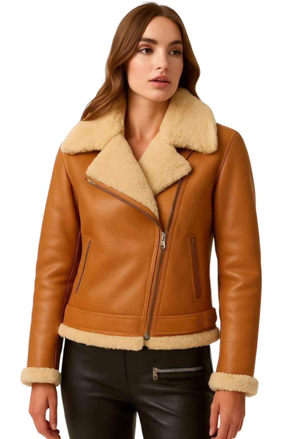 Noir Haven – Women's Shearling-Lined Cropped Aviator Jacket