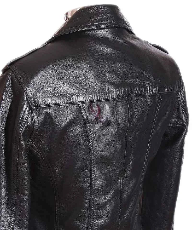 Luxequir-Ladies Leather Jacket Black Classic Fashion Real Leather Jacket