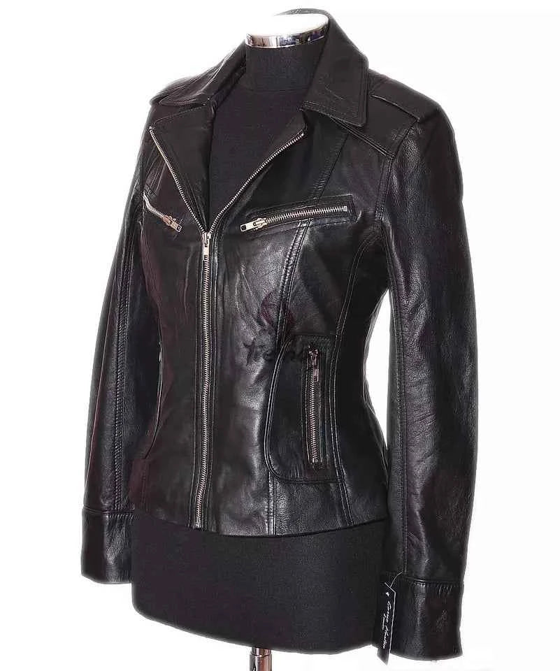 Luxequir-Ladies Leather Jacket Black Classic Fashion Real Leather Jacket