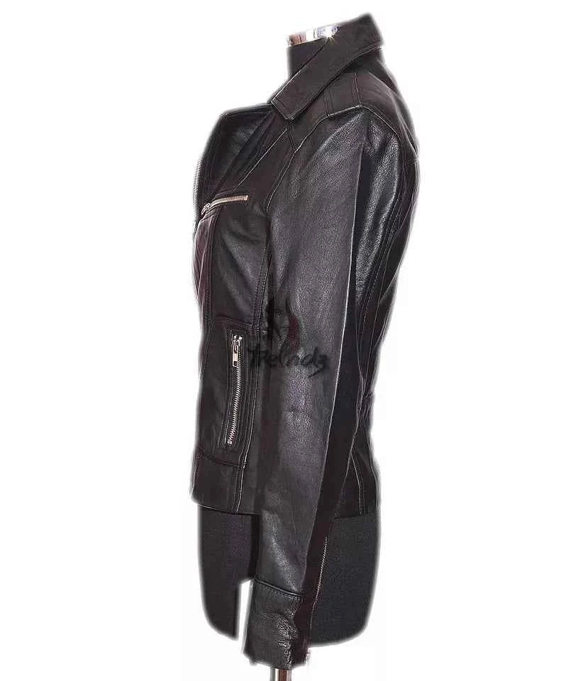 Luxequir-Ladies Leather Jacket Black Classic Fashion Real Leather Jacket