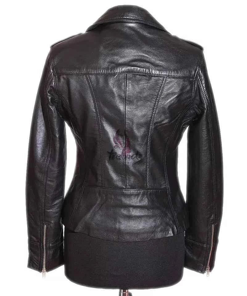 Luxequir-Ladies Leather Jacket Black Classic Fashion Real Leather Jacket