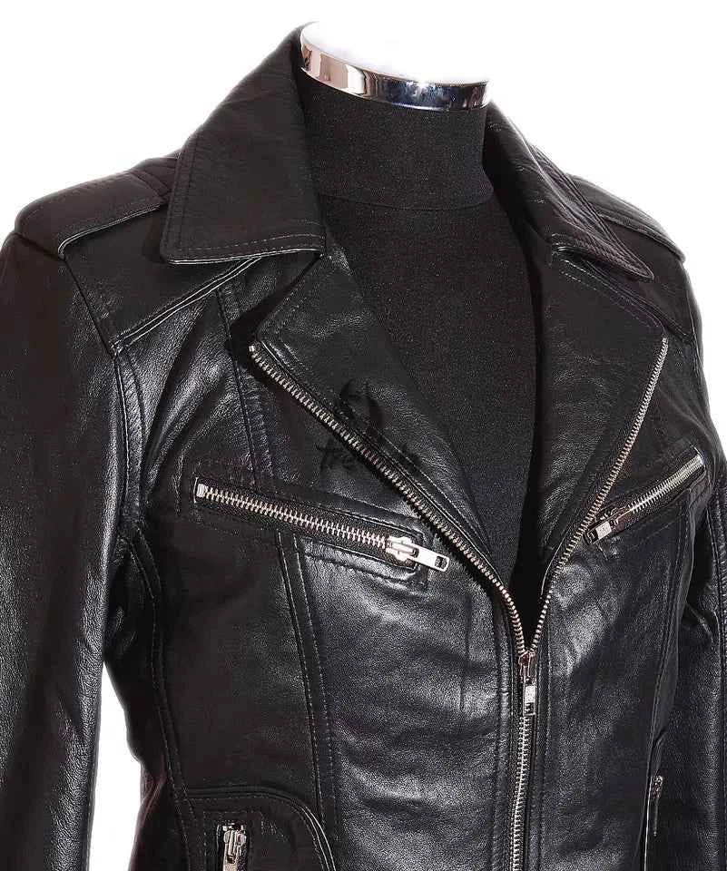 Luxequir-Ladies Leather Jacket Black Classic Fashion Real Leather Jacket