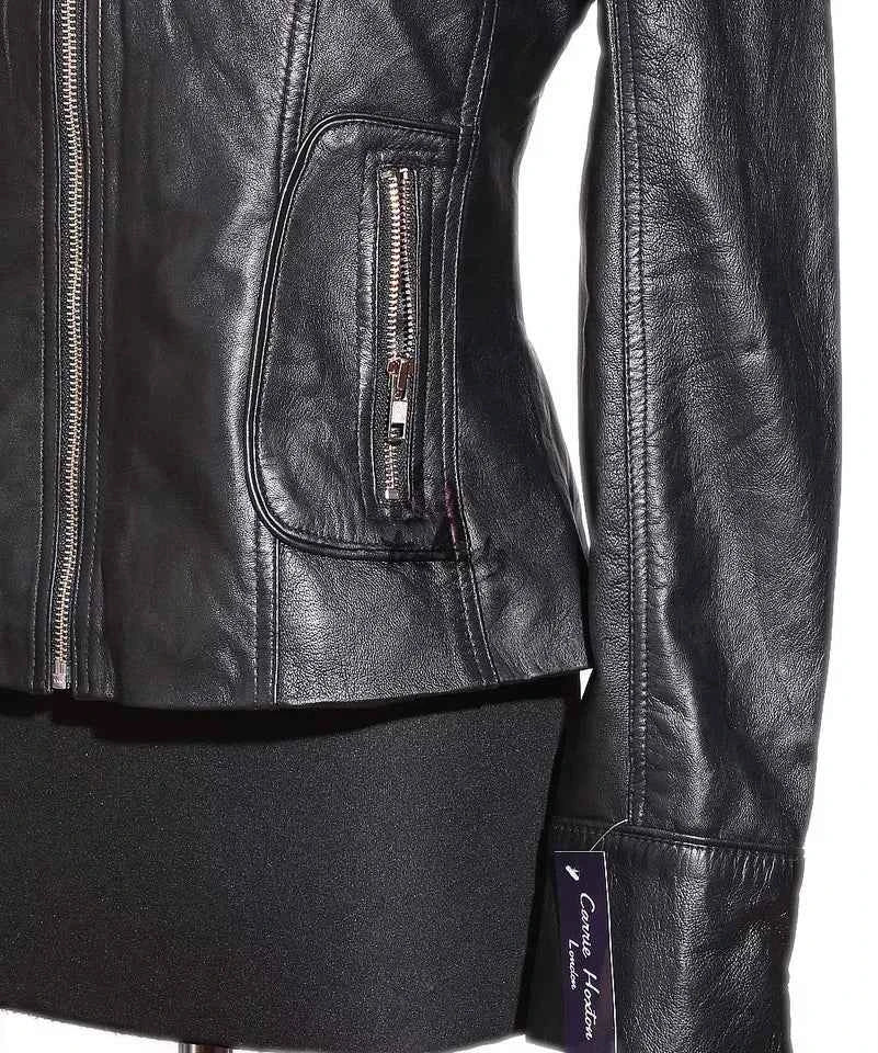 Luxequir-Ladies Leather Jacket Black Classic Fashion Real Leather Jacket
