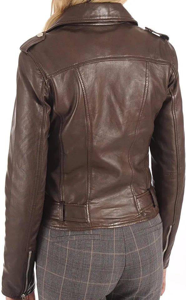 Side view showcasing silver hardware and zippered cuff detail