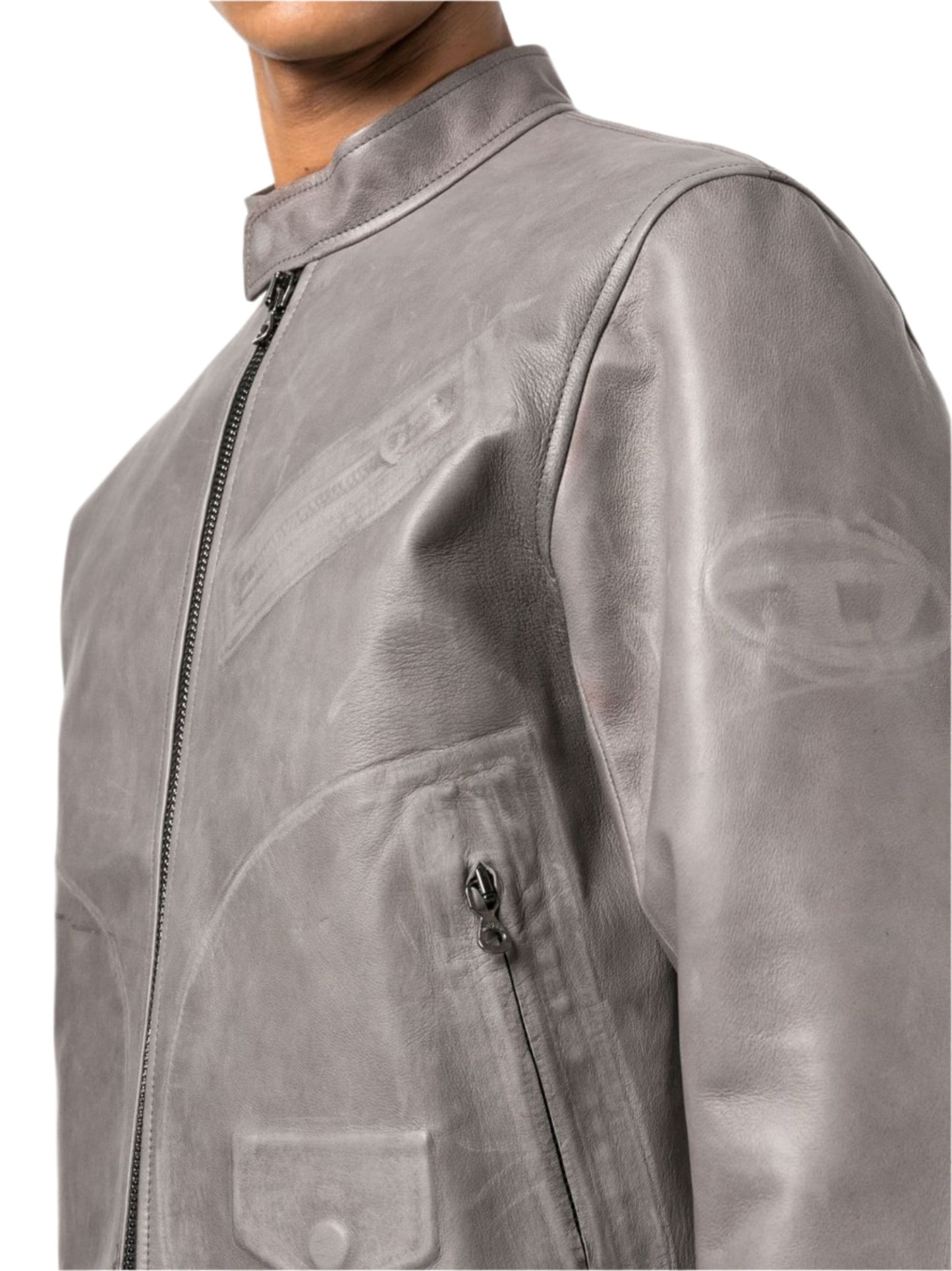 Slate Grey Racer – Luxe Zip-Up Leather Jacket Luxequir Vogue