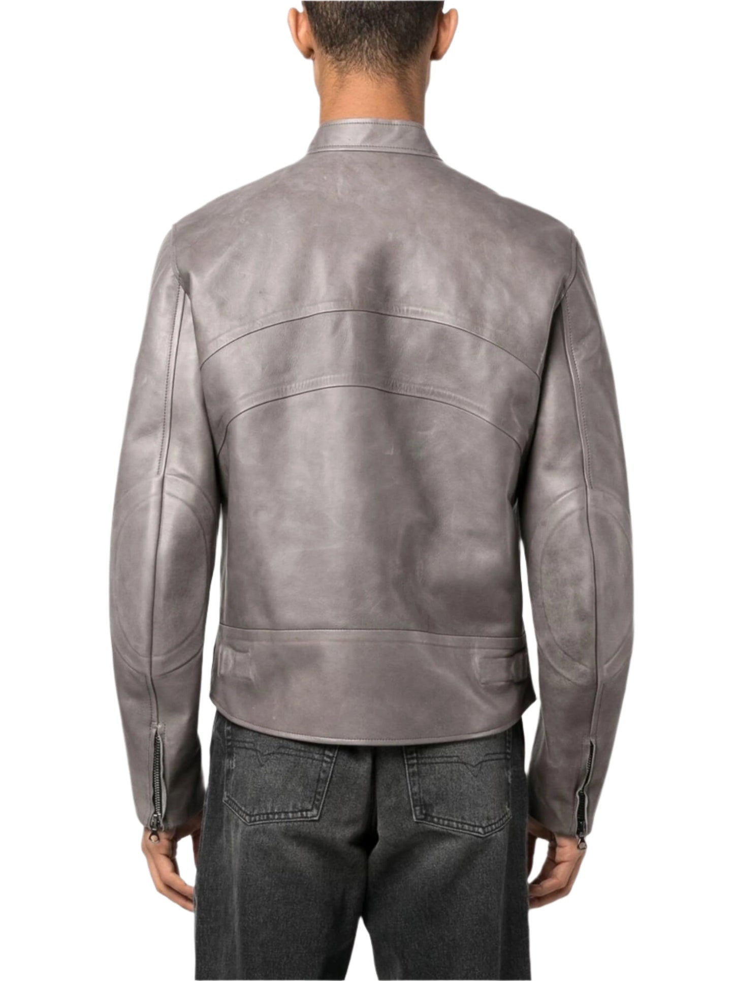 Slate Grey Racer – Luxe Zip-Up Leather Jacket Luxequir Vogue