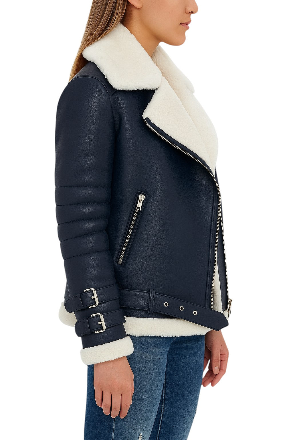 Snowbound Rebel – Women's Black Sheepskin Jacket with White Shearling Luxequir Vogue