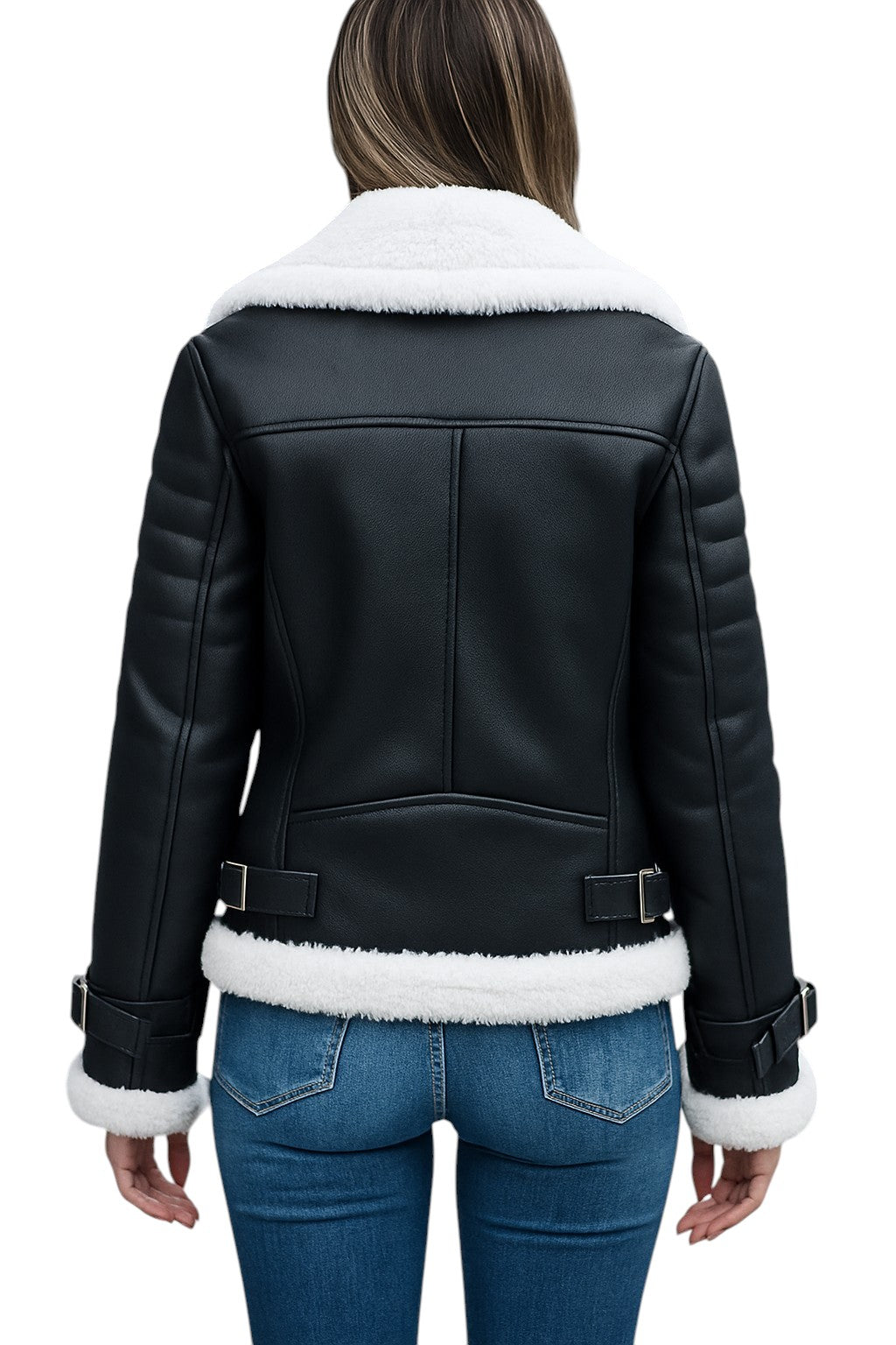 Snowbound Rebel – Women's Black Sheepskin Jacket with White Shearling Luxequir Vogue