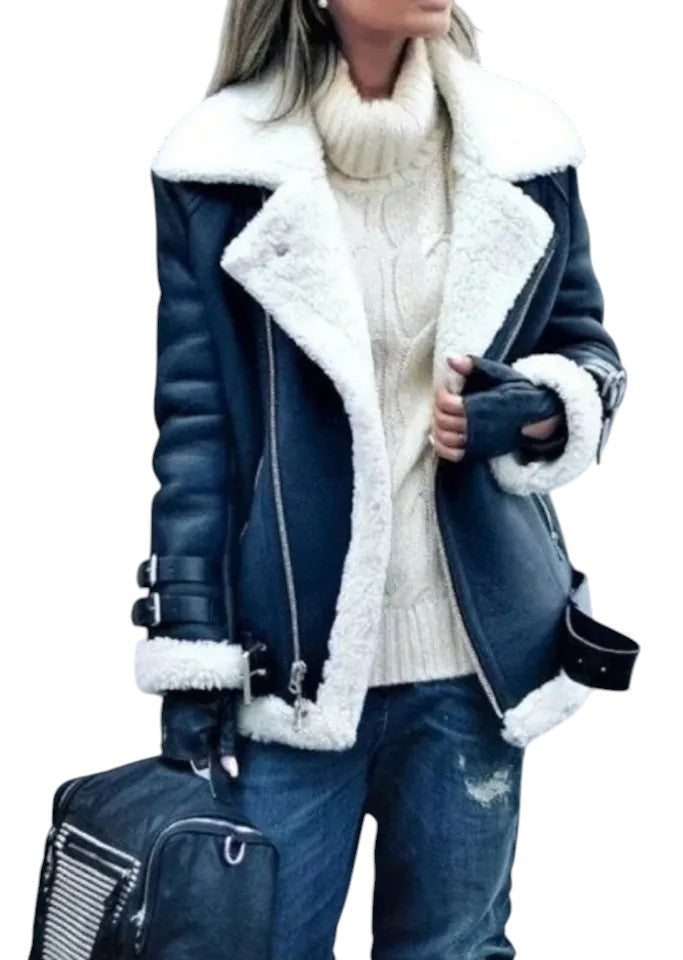 Snowbound Rebel – Women's Black Sheepskin Jacket with White Shearling Luxequir Vogue