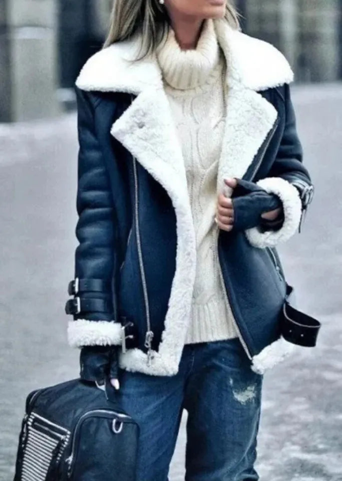 Snowbound Rebel – Women's Black Sheepskin Jacket with White Shearling Luxequir Vogue
