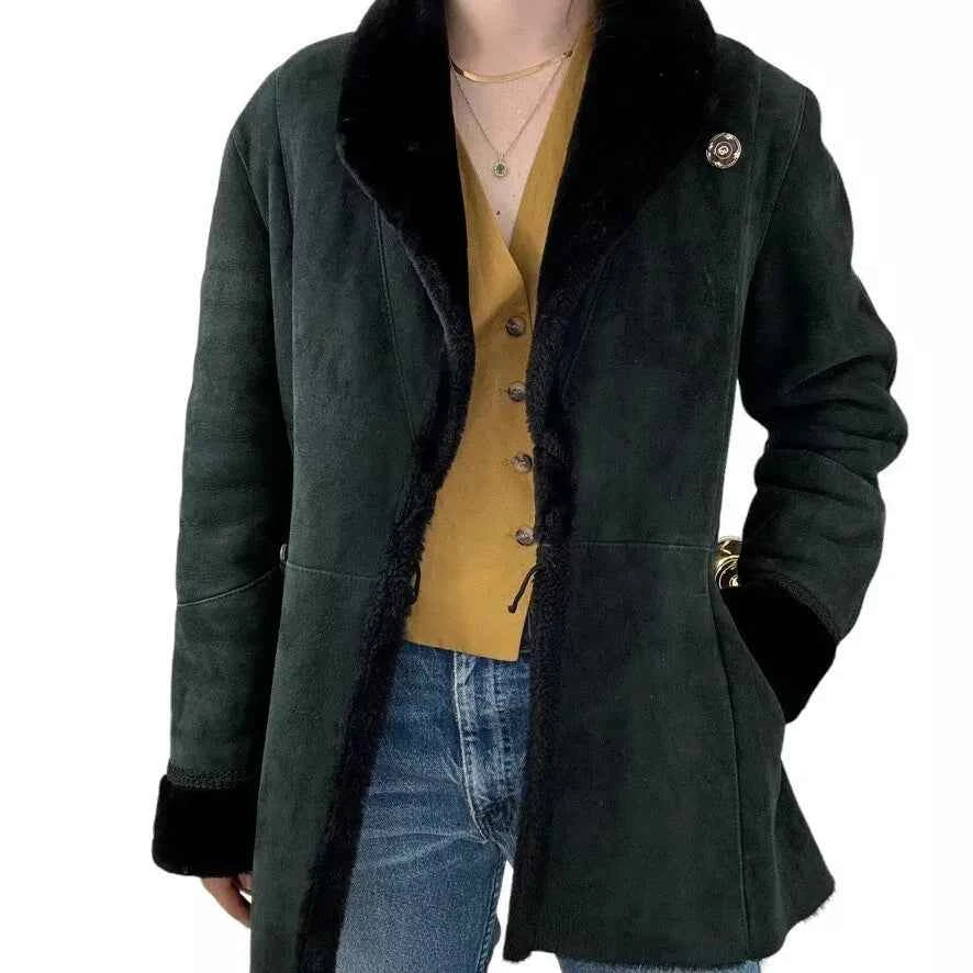 Luxequir-Collection Women's Black Shear ling Leather Winter Jacket