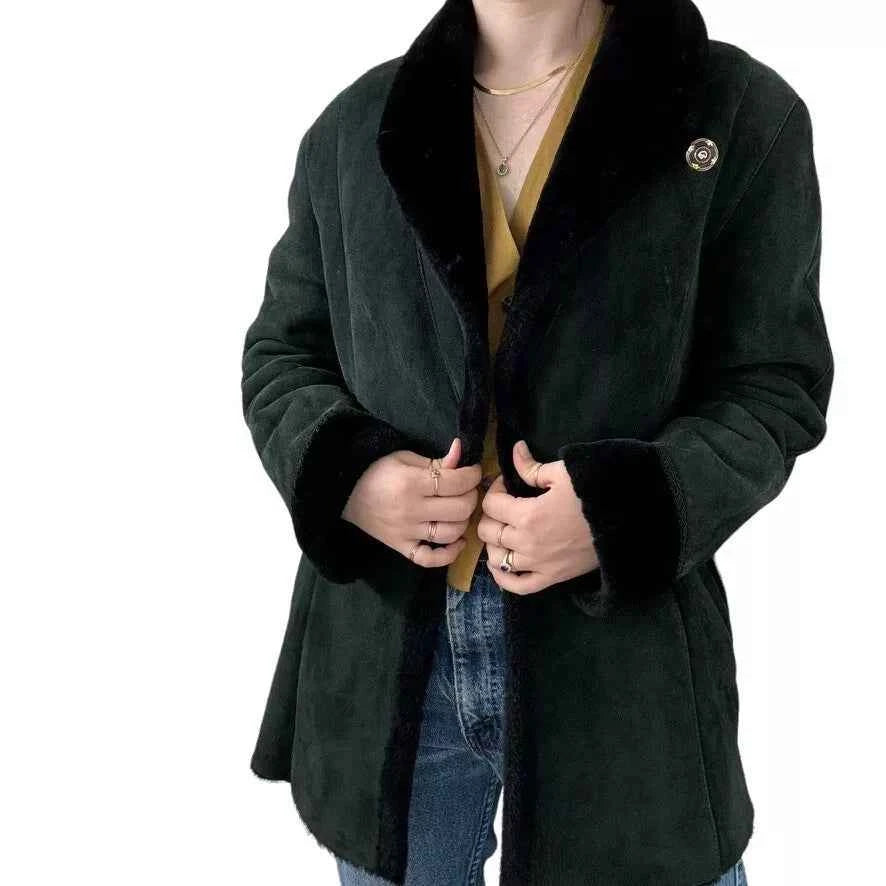 Luxequir-Collection Women's Black Shear ling Leather Winter Jacket