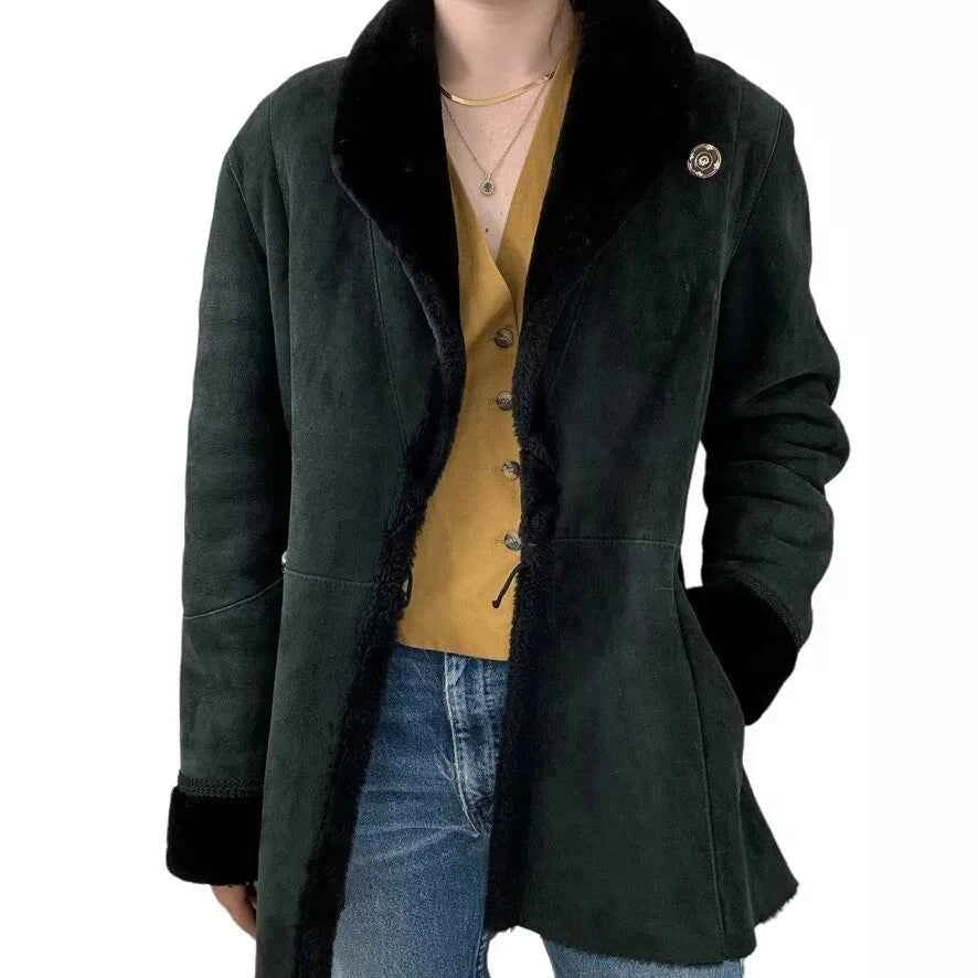 Luxequir-Collection Women's Black Shear ling Leather Winter Jacket