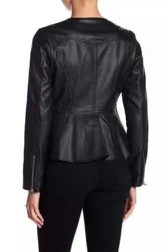 Urban Contour – Women’s Lambskin Peplum Motorcycle Leather Jacket