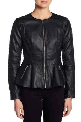 Urban Contour – Women’s Lambskin Peplum Motorcycle Leather Jacket