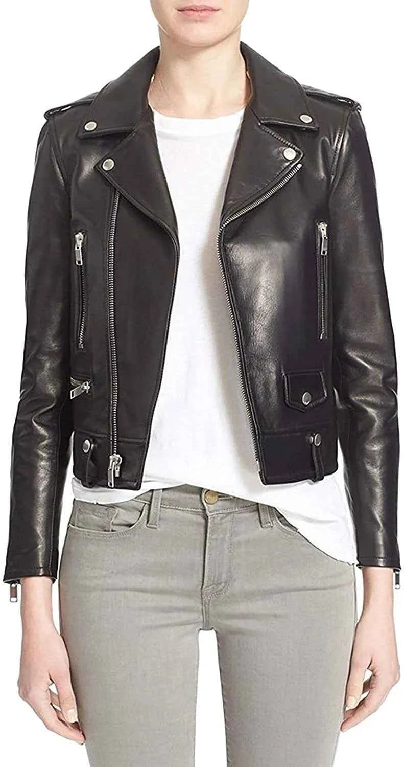 Urban Rider – Women’s Lambskin Leather Belted Biker Jacket
