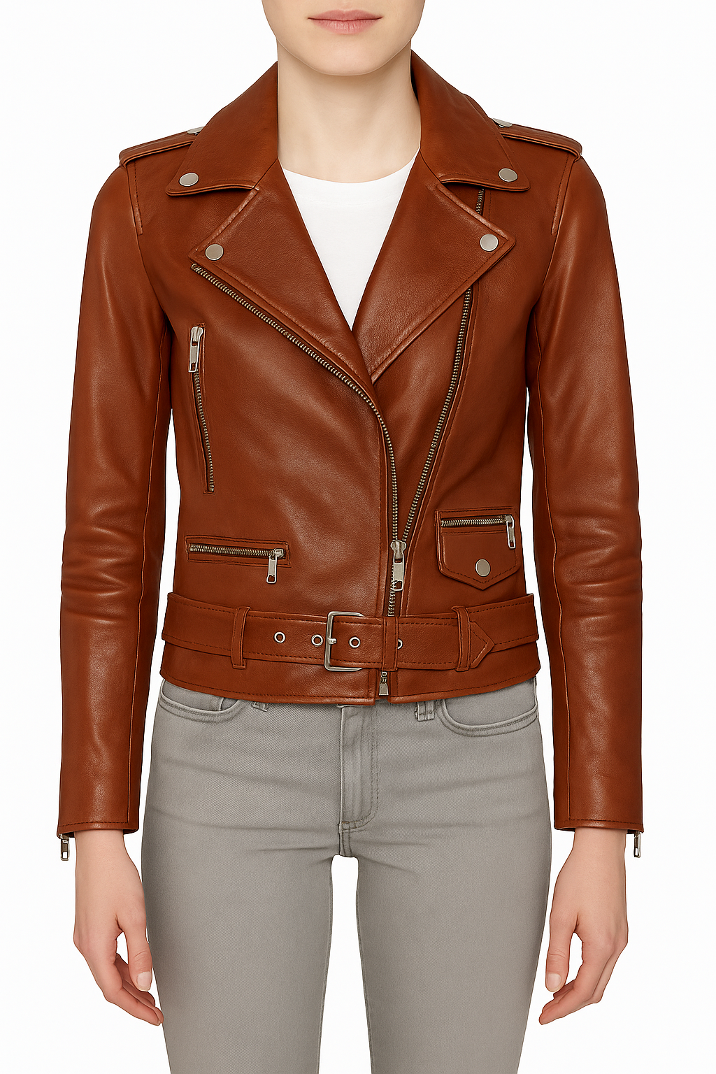 Urban Rider – Women’s Lambskin Leather Belted Biker Jacket Luxequir Vogue