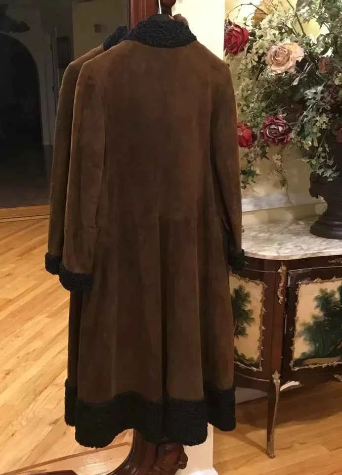 Luxequir-Collection Vintage Women's Brown Genuine Shear ling Suede Jacket Coat